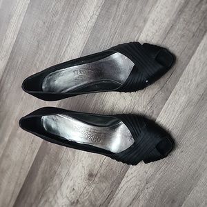 Salvatore Ferragamo Black Peep-Toe Satin Heels